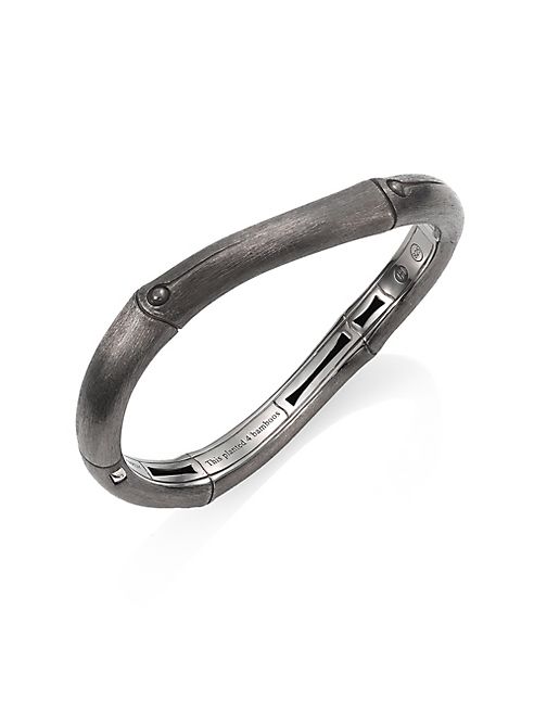 John Hardy - Bamboo Medium Blackened Sterling Silver Curved Hinged Bangle