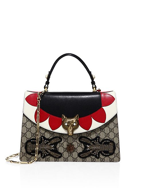 Gucci - Medium Embellished GG Supreme & Leather Top Handle Bag