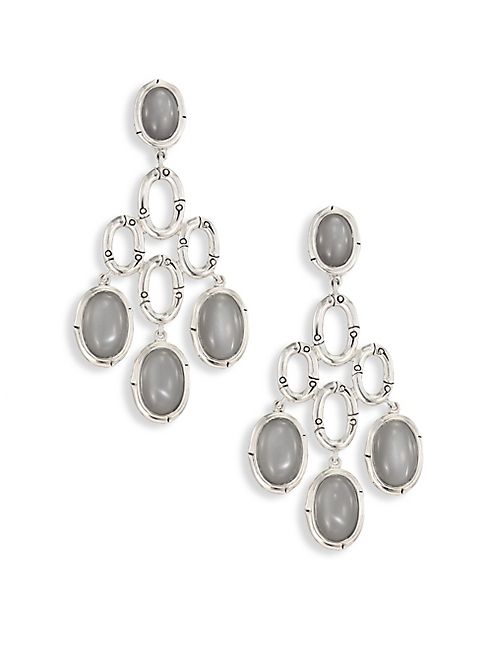 John Hardy - Bamboo Grey Moonstone & Sterling Silver Chandelier Earrings