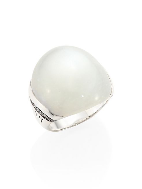 John Hardy - Bamboo White Diamond, Grey Moonstone & Sterling Silver Ring