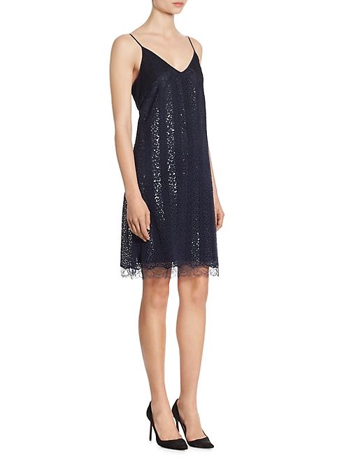 Nina Ricci - Sequin Broderie Anglaise Silk Crepe Slip Dress