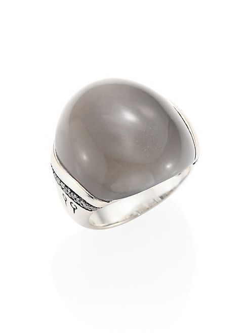 John Hardy - Bamboo Grey Diamond, Grey Moonstone & Sterling Silver Ring