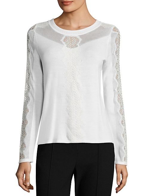 Elie Tahari - Maxima Merino Wool Lace Sweater