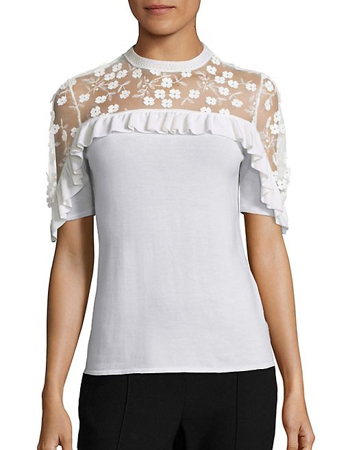 Elie Tahari - Flora Ruffled Applique Merino Wool Sweater