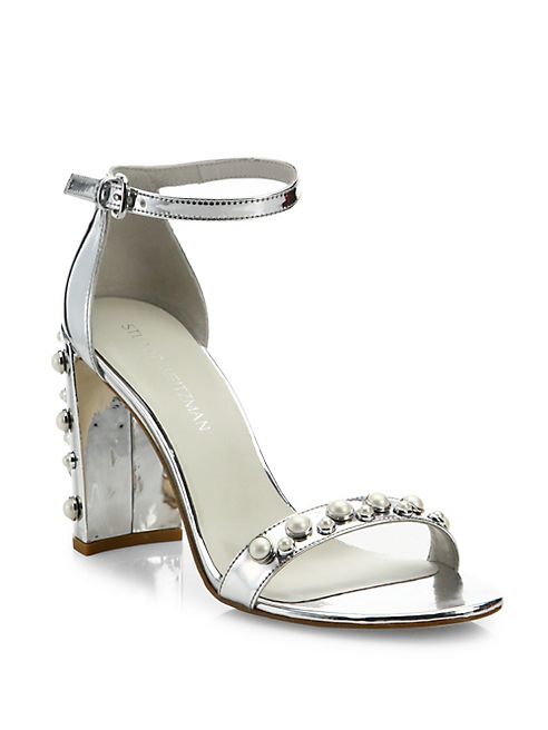 Stuart Weitzman - Morepearls Studded Metallic Ankle Strap Sandals