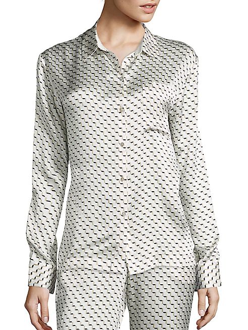 Asceno - Printed Silk Satin Pajama Top