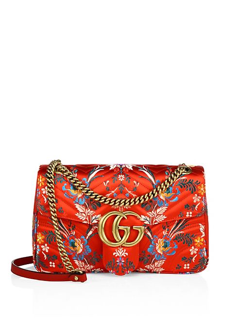 Gucci - Small GG Marmont Matelassé Floral Jacquard Chain Shoulder Bag