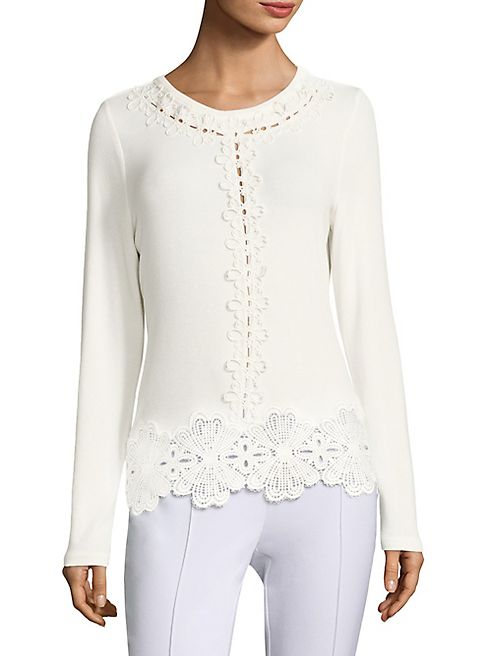 Elie Tahari - Bria Crochet Trim Sweater