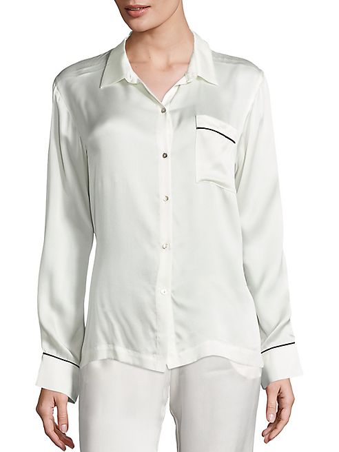 Asceno - Piped Silk Satin Pajama Top