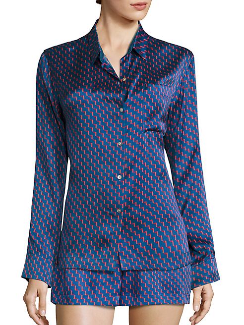 Asceno - Printed Silk Pajama Shirt