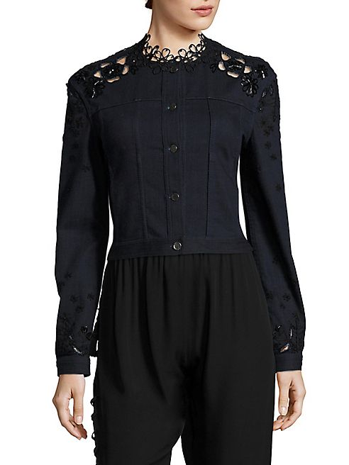 Elie Tahari - Esperanza Embellished Denim & Lace Jacket