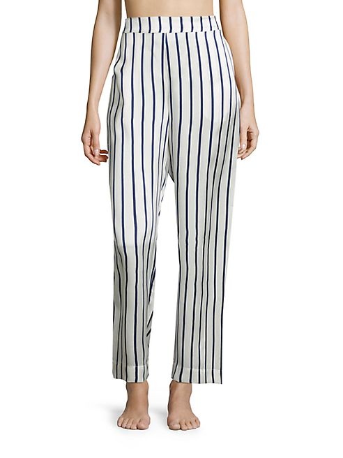 Asceno - Striped Silk Satin Pajama Pants