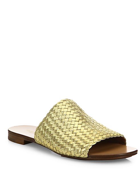 Michael Kors Collection - Byrne Woven Metallic Leather Slides