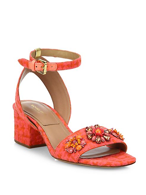 Michael Kors Collection - Sam Jeweled Jacquard Block Heel Sandals