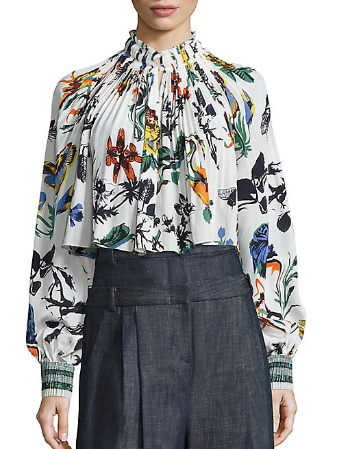 Tibi - Gothic Floral Silk-Blend Edwardian Top