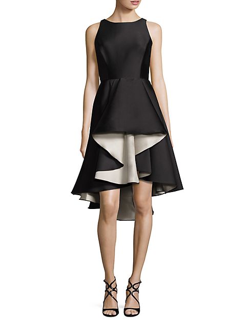 Halston Heritage - Colorblock Ruffle Hi-Lo Dress