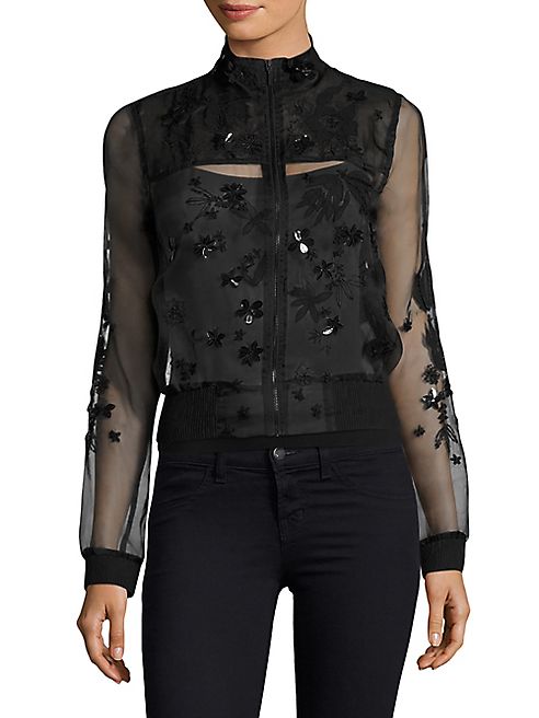 Elie Tahari - Suri Beaded Silk Organza Bomber Jacket