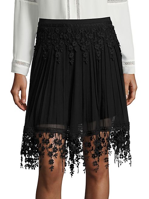 Elie Tahari - Brielle Pleated Chiffon & Lace Skirt