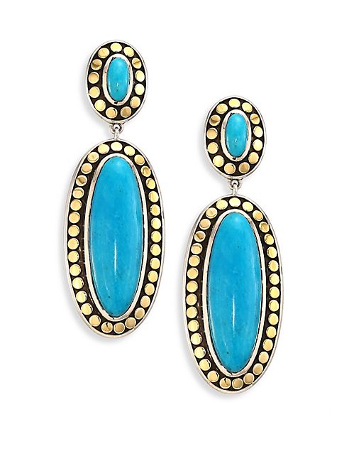 John Hardy - Dot Turquoise & 18K Yellow Gold Oval Drop Earrings