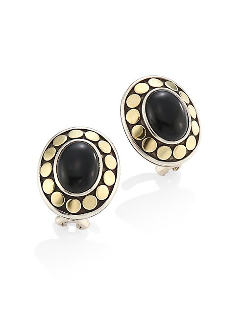 John Hardy - Dot Oval Black Onyx & 18K Yellow Gold Stud Earrings