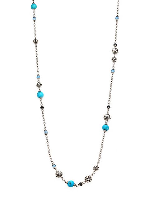 John Hardy - Dot Turquoise, Swiss Blue Topaz, Black Sapphire & Sterling Silver Sautoir Station Necklace/36