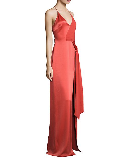 Halston Heritage - Tie-Waist Satin Slip Gown