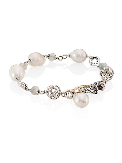 John Hardy - Legends Naga 10MM White Baroque Pearl & White Moonstone Station Bracelet