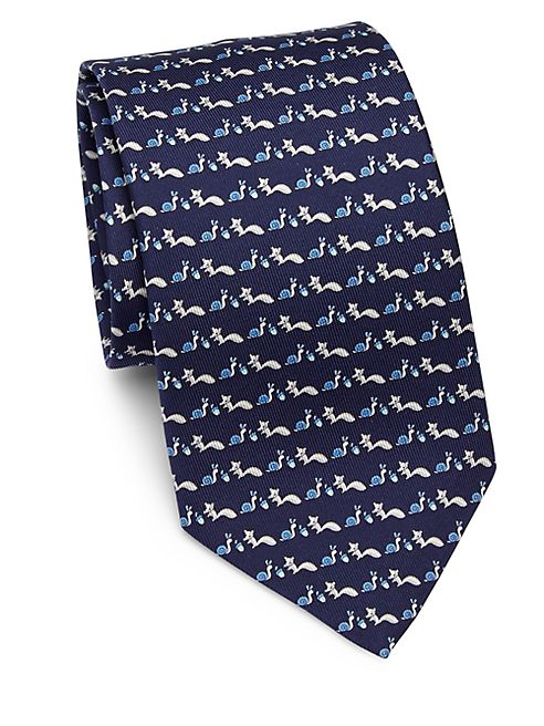 Salvatore Ferragamo - Snail Acorn Squirrel Print Silk Tie