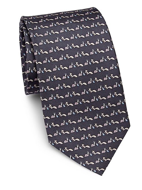 Salvatore Ferragamo - Snail Acorn Squirrel Print Silk Tie