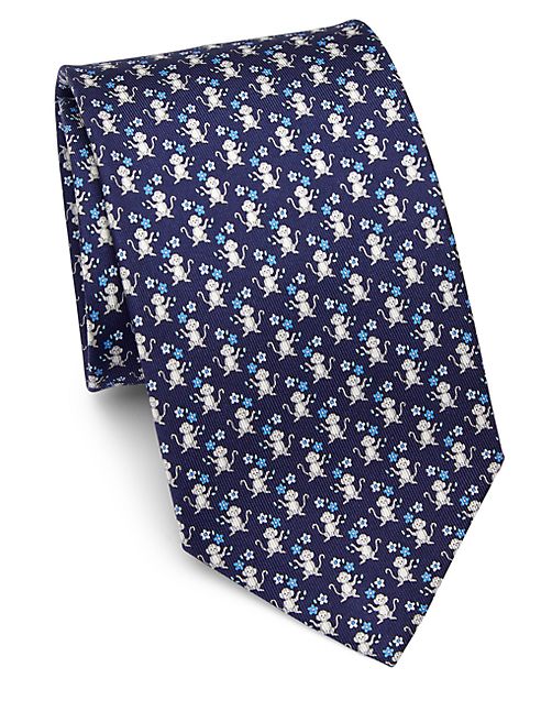 Salvatore Ferragamo - Monkey Flowers Print Silk Tie