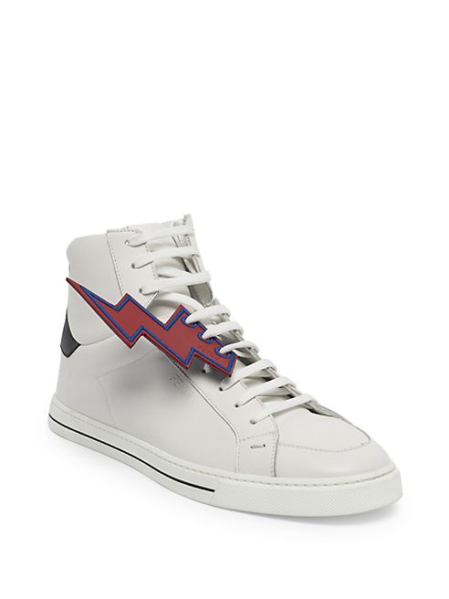 Fendi - Bolt Faces Leather High-Top Sneakers