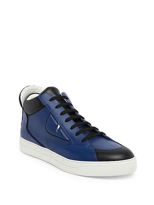 Fendi - Bugs Mid-Top Leather Sneakers