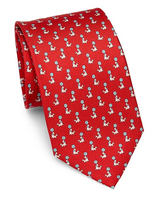 Salvatore Ferragamo - Seal & Ball Print Silk Tie