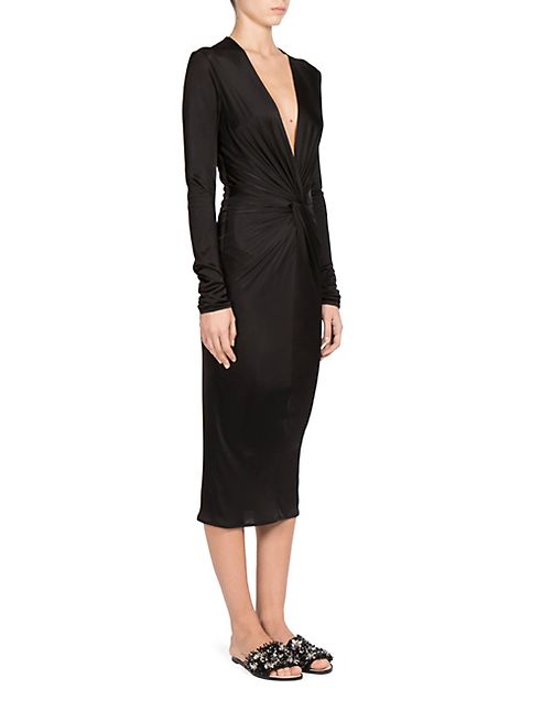 Lanvin - Satin V-Cut Twist-Front Dress