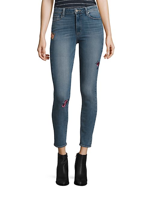 PAIGE - Hoxton Embroidered High-Rise Skinny Ankle Jeans