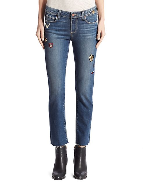 PAIGE - Jacqueline Patch High-Rise Straight-Leg Jeans