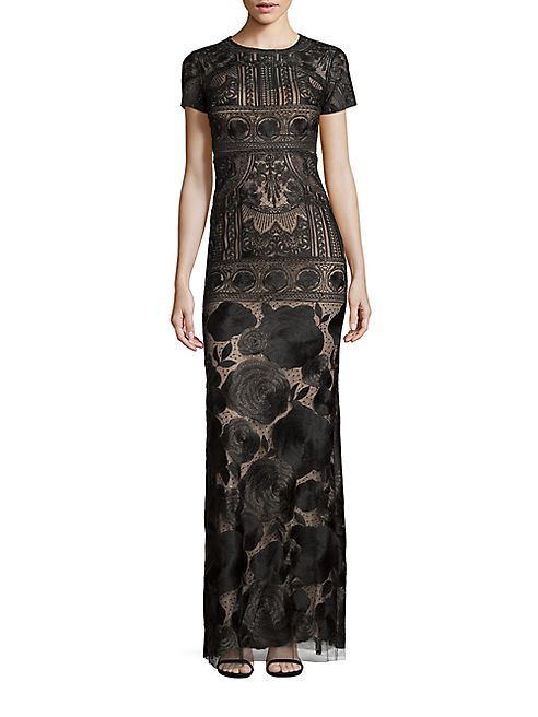 Marchesa Notte - Embroidered Overlay Gown