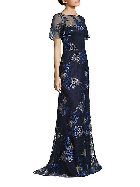 David Meister - Embroidered Metallic Evening Gown