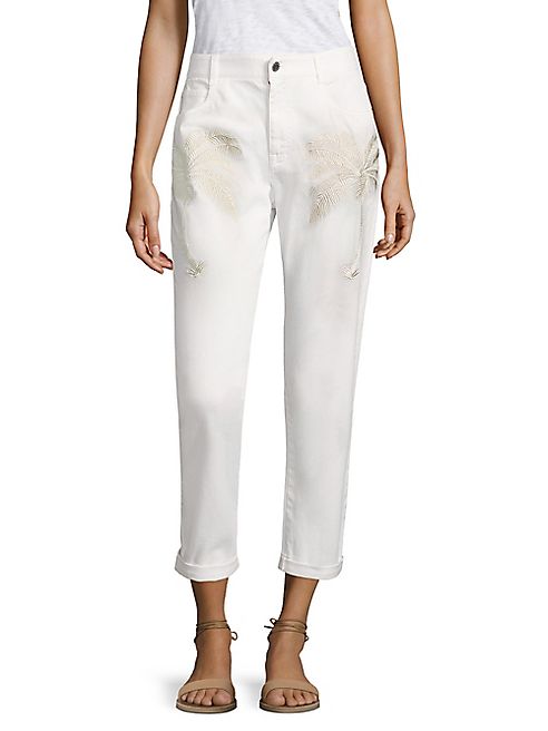 Stella McCartney - Embroidered Cropped Boyfriend Jeans