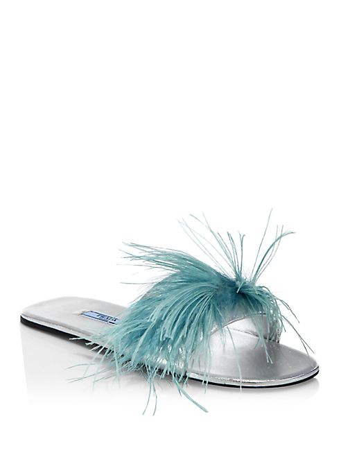 Prada - Feather & Metallic Leather Slides