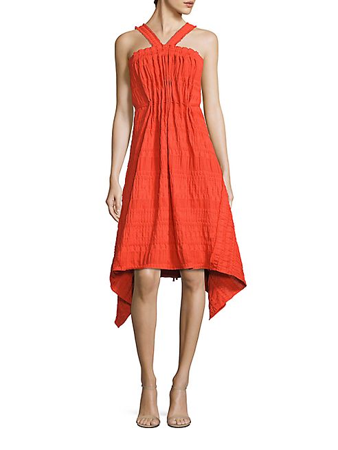 Josie Natori - Pleated Eyelet Halter Dress