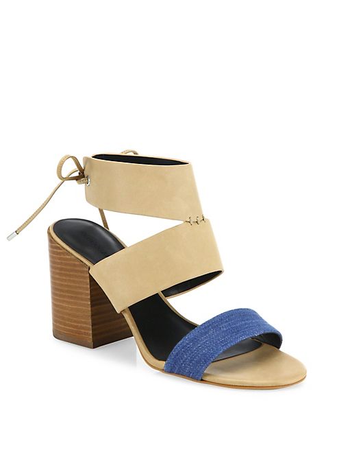 Rebecca Minkoff - Christy Leather & Denim Block Heel Sandals