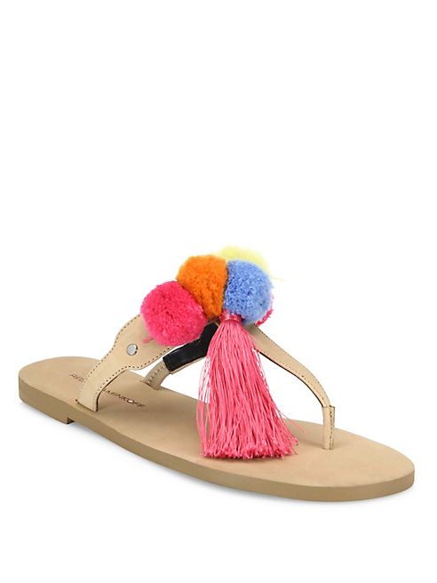 Rebecca Minkoff - Erika Pom-Pom Leather Thong Sandals