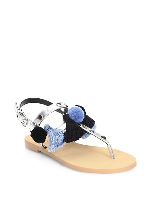 Rebecca Minkoff - Estelle Pom-Pom Metallic Thong Sandals