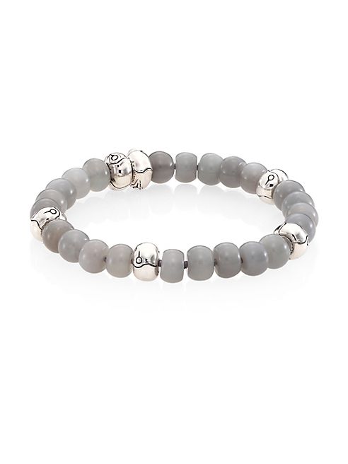 John Hardy - Bamboo Grey Diamond, Grey Moonstone & Sterling Silver Bead Bracelet