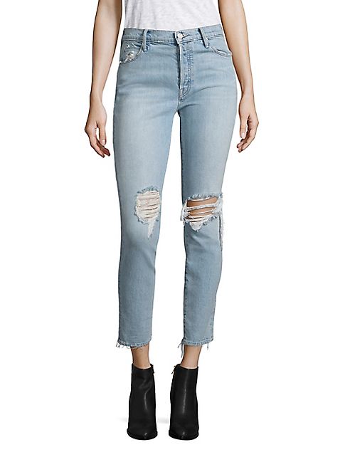 MOTHER - Miranda Kerr x Mother Easy Does It High-Rise Distressed Skinny Ankle Jeans