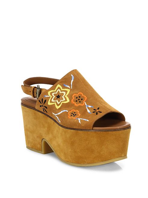 See by Chloé - Dakota Embroidered Suede Platform Clogs