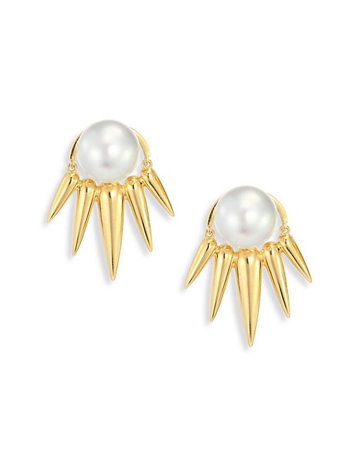 Nikos Koulis - Spectrum 16MM White Tahitian Pearl & 18K Yellow Gold Ear Jacket & Stud Earrings Set