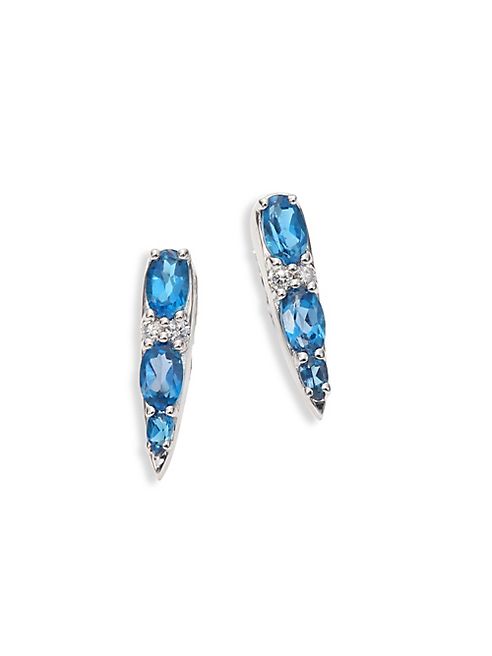 Nikos Koulis - Spectrum Tapered Diamond, London Blue Topaz & 18K White Gold Stud Earrings