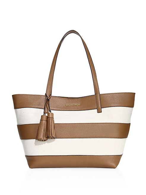 MICHAEL MICHAEL KORS - Striped Coated Canvas Large East West Tote